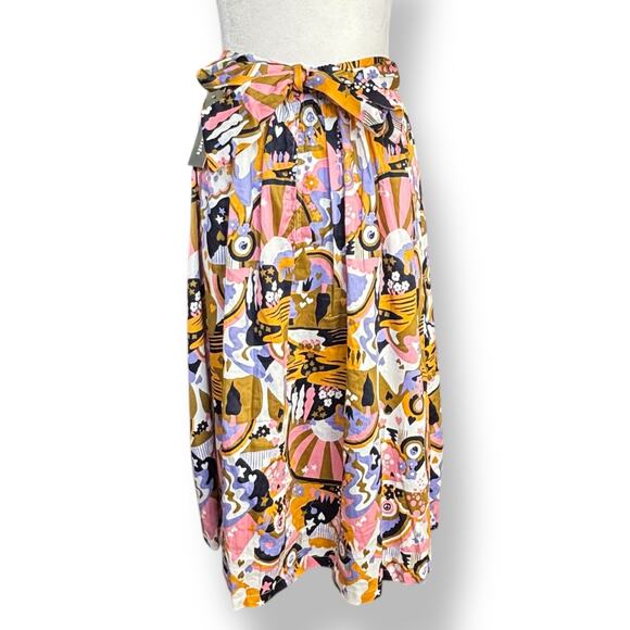 ModCloth Psychedelic Midi Skirt Retro Pink Orange Purple Tie Waist Bow Detail - Picture 1 of 9